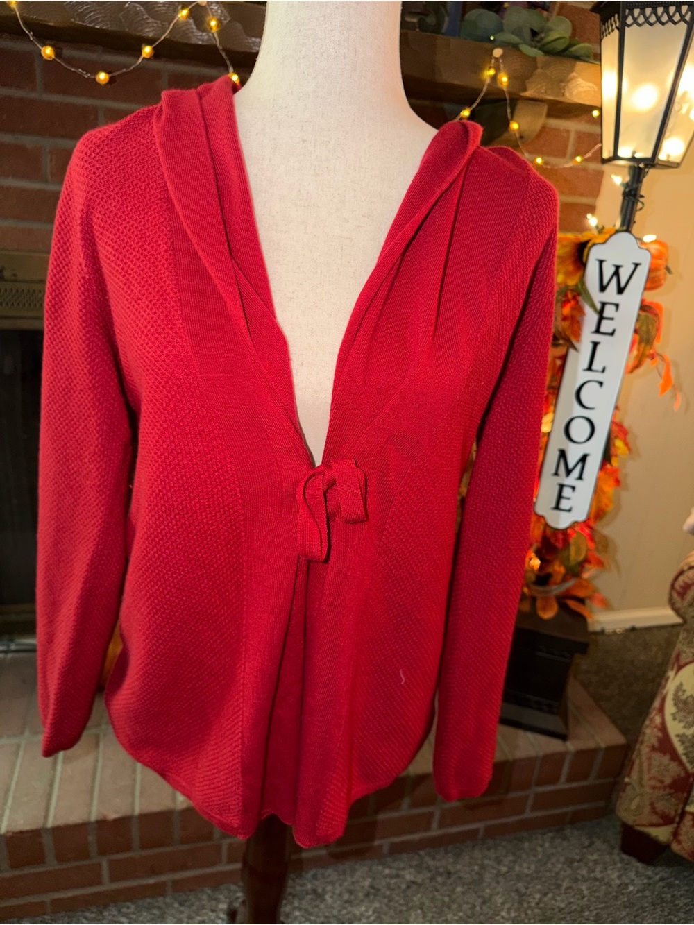 Jill Red Wool Blend Tie Front Cardigan Sweater Size Medium